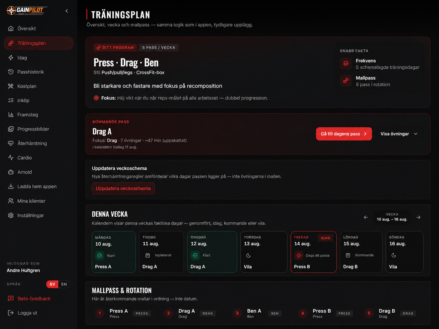 Träningsplan i GainPilot