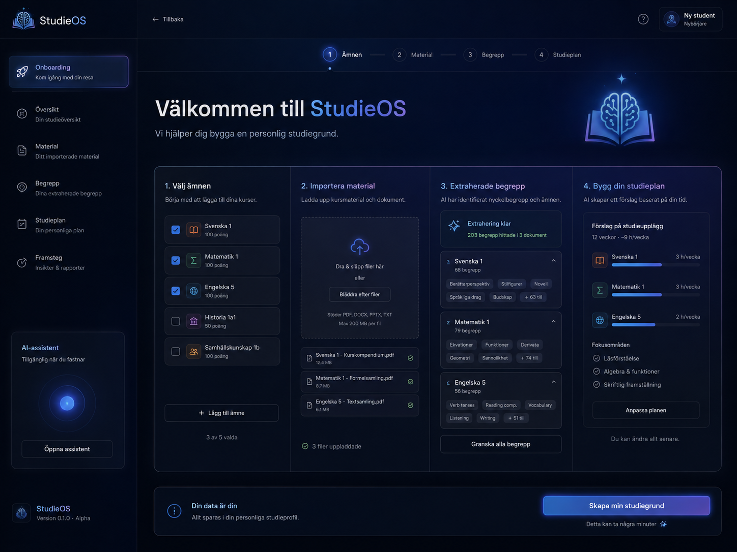 Visionsbild 01: onboarding och materialimport